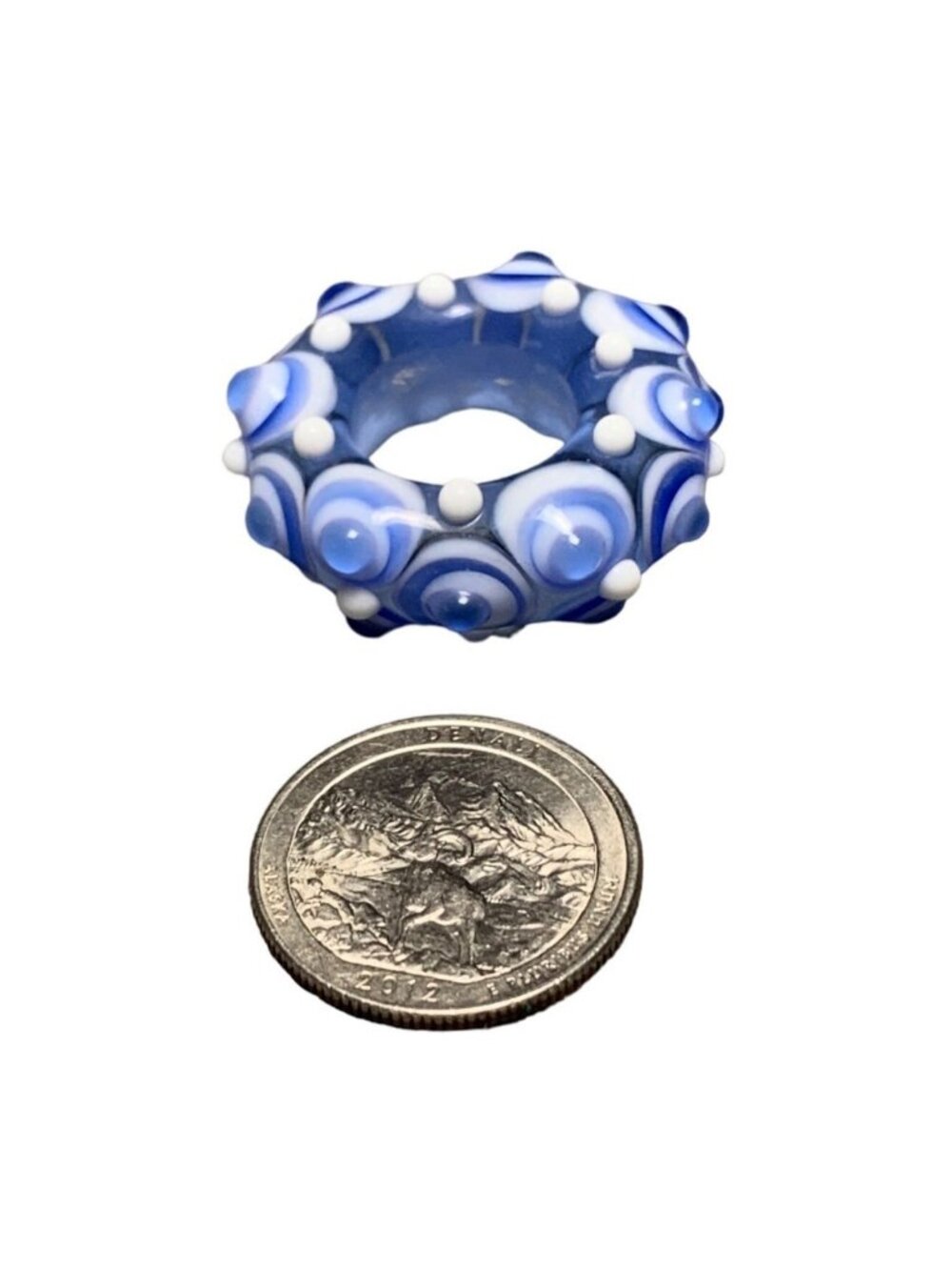 Handmade Lampwork Blue & White Glass Bead Bumpy Textures - Jewelry Making